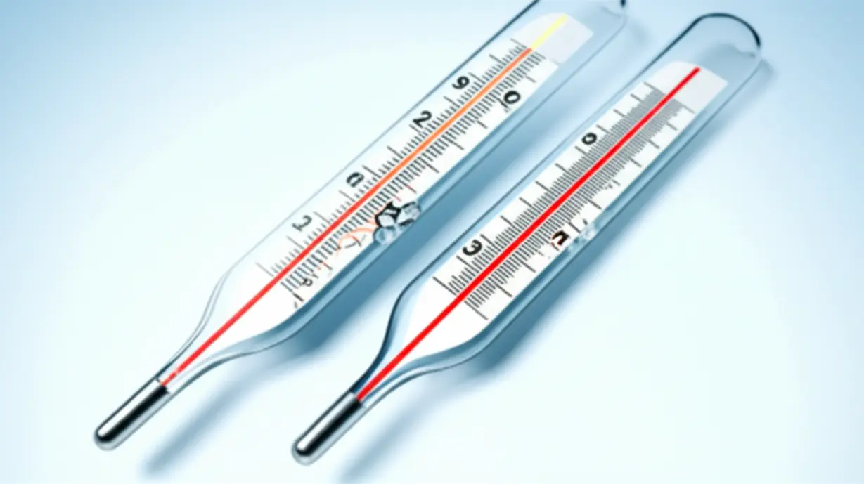 일사병과-열사병의-차이를-보여주는-두-개의-온도계와-땀방울-유무