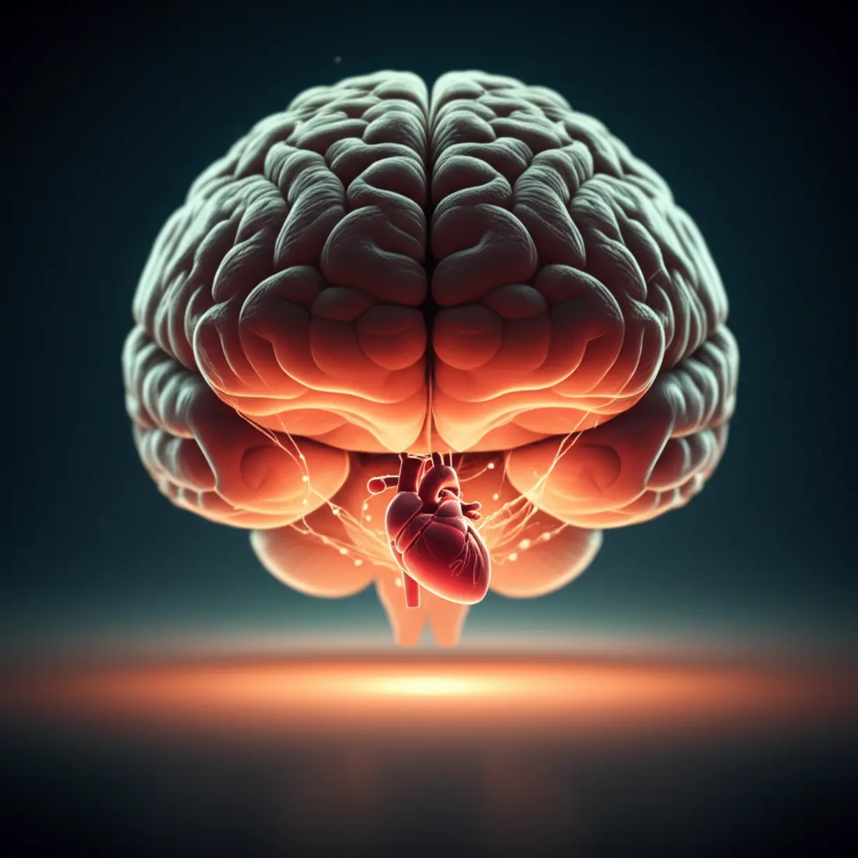 A-cute-3D-brain-and-heart-connected-by-subtle-glowing-lines,-representing-the-unseen-link-of-the-autonomous-nervous-system.