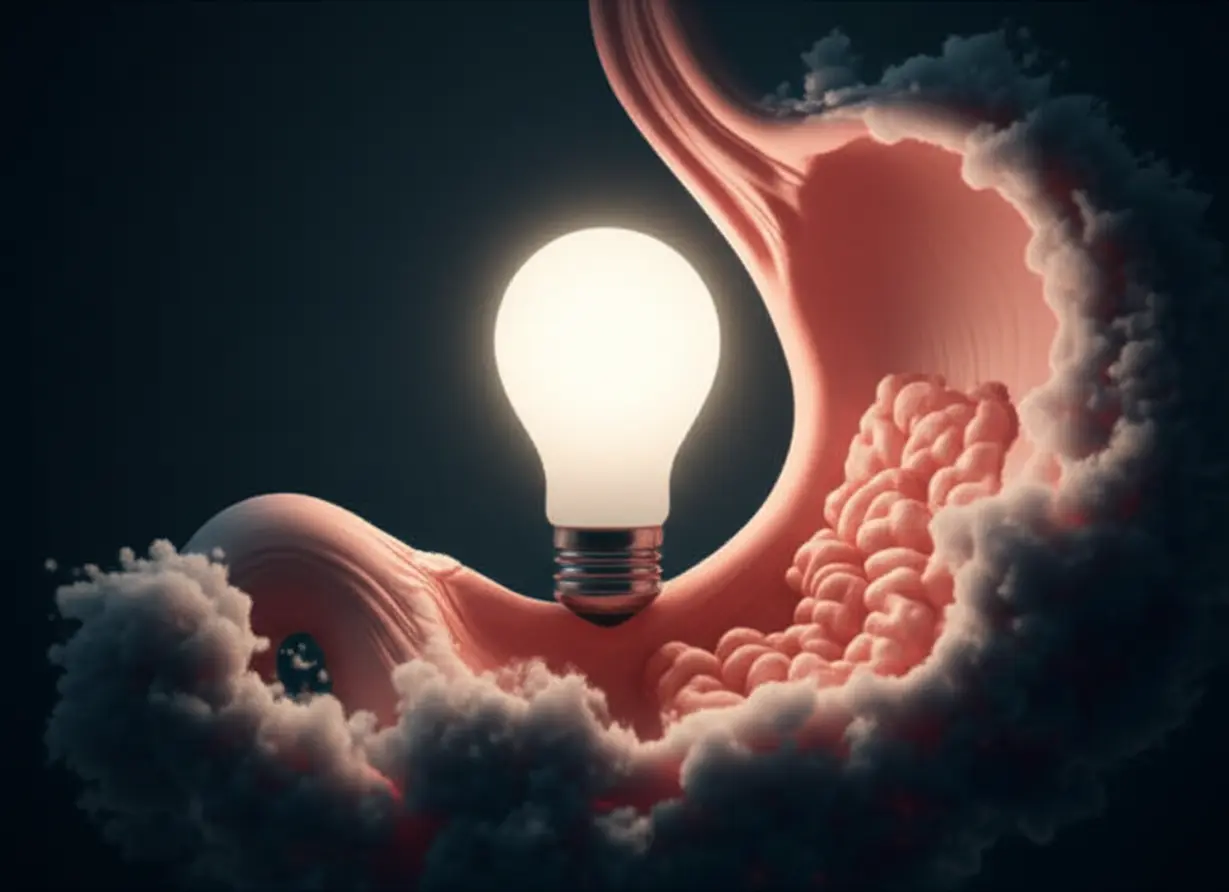 구름-모양의-위장-속에-작은-빛-전구가-있고,-그-주변에-감정을-나타내는-은은한-안개가-피어오르는-3D-이미지