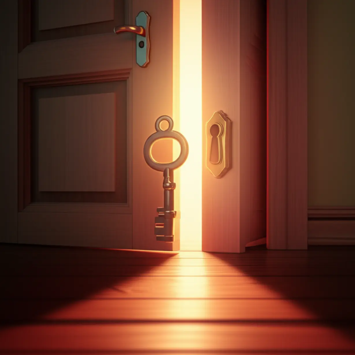 빛나는-열쇠가-숨겨진-문을-여는-귀여운-3D-이미지