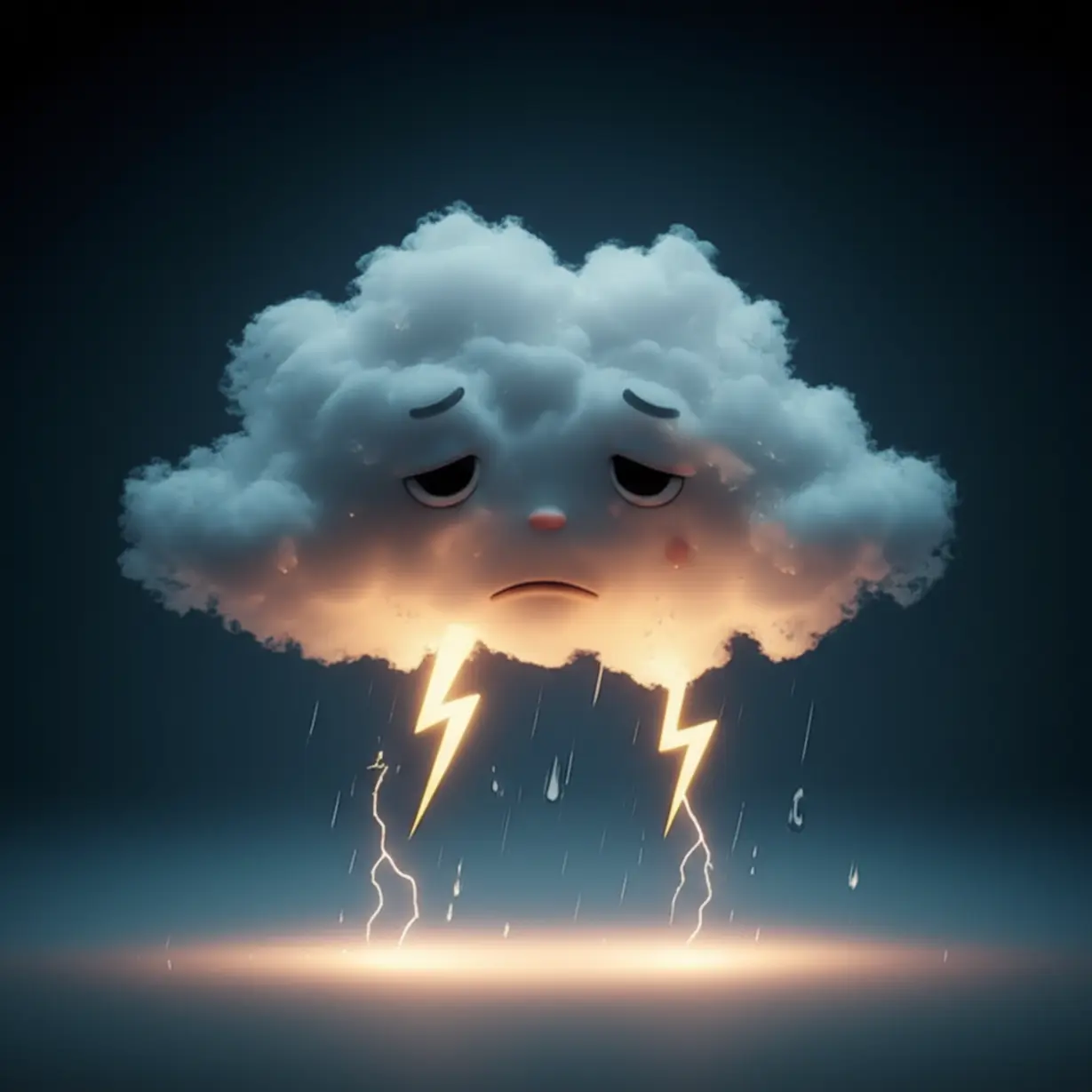 구름처럼-생긴-사람이-피곤해-보이며,-번개와-빗방울이-주변에-형성되어-내면의-혼란을-상징하는-귀여운-3D-이미지