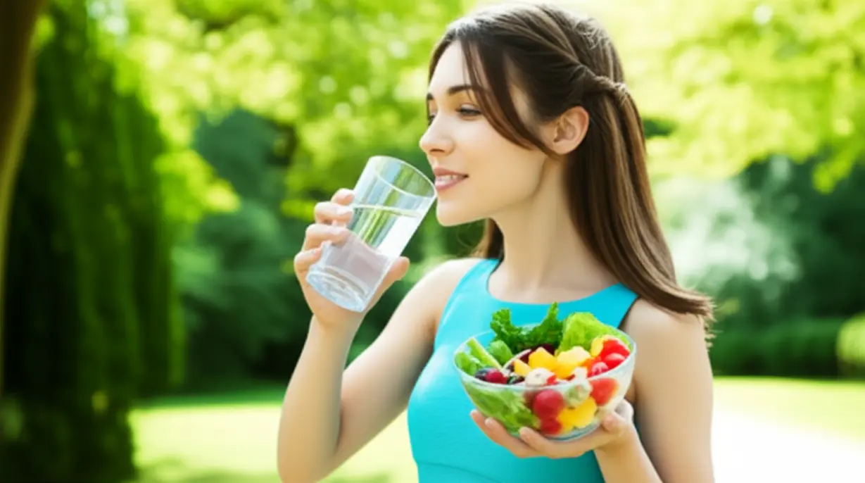 물을-마시고,-산책하고,-건강한-음식을-먹는-행복한-사람의-3D-이미지.-피부가-빛나고-맑아-보인다.