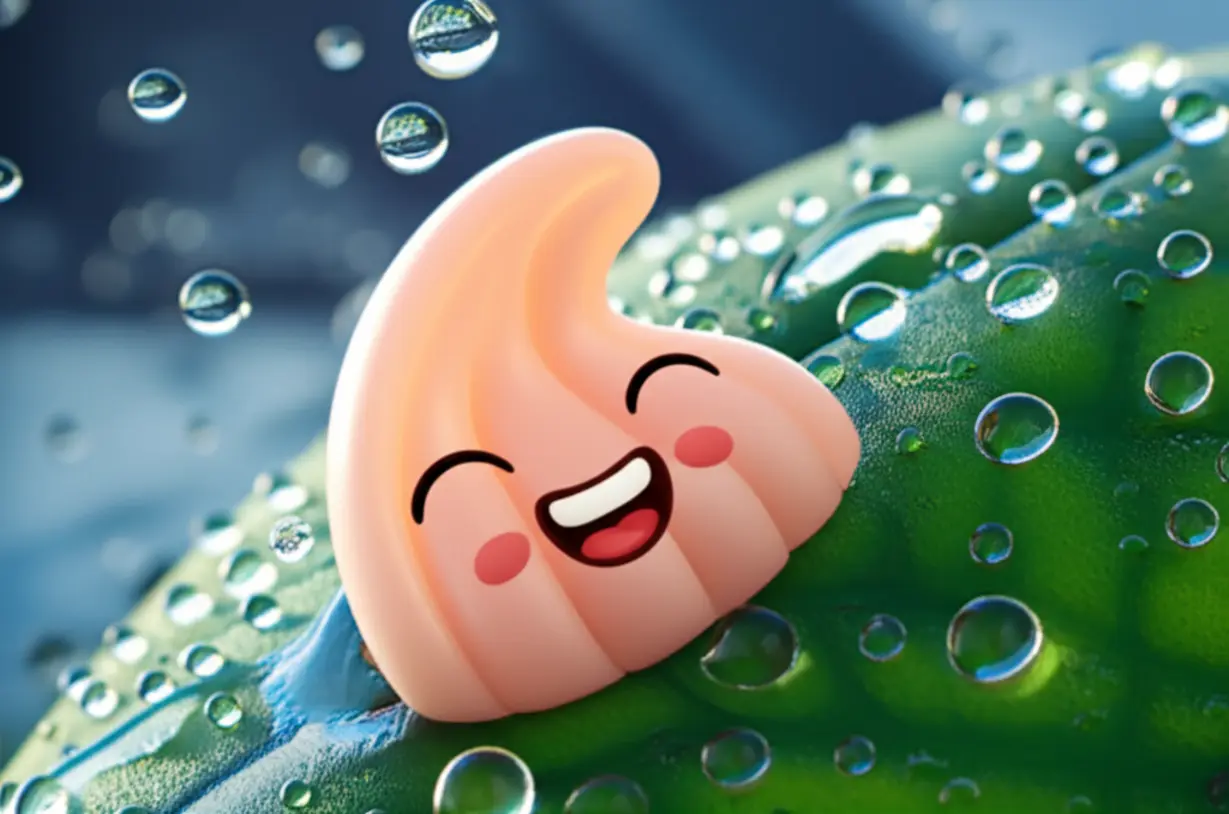 물방울과-나뭇잎으로-둘러싸여-촉촉하고-건강해-보이는-귀여운-3D-성대-캐릭터