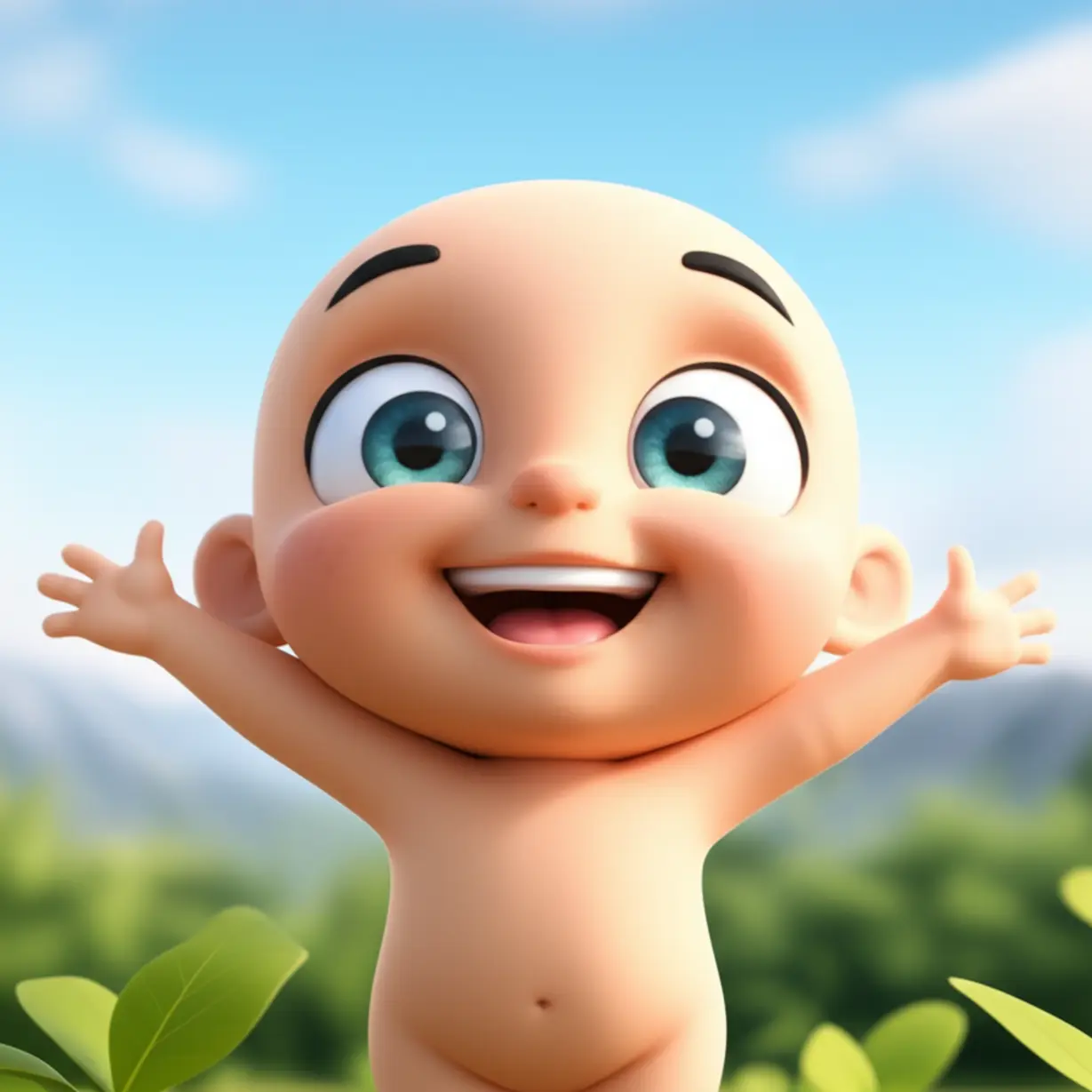 A-cute-3D-image-of-a-cheerful,-simplified-character-with-bright,-clear-eyes,-stretching-confidently-under-a-clear-sky-with-natural-elements,-symbolizing-long-term-well-being-and-freedom-from-styes.