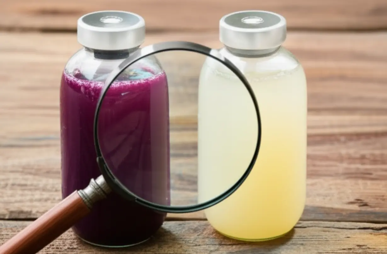 확대경으로-묽은-양배추즙과-진한-양배추즙을-비교하고-있는-모습