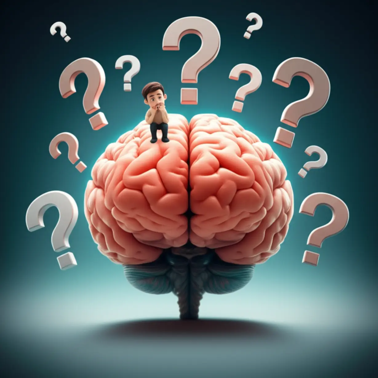 A-small-person-confused-within-a-brain,-representing-common-misunderstandings-about-shortness-of-breath.