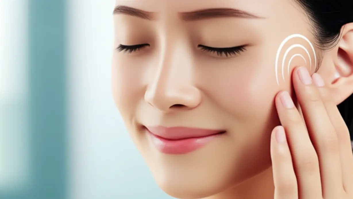 3D-image-of-a-hand-gently-massaging-a-cheek,-indicating-a-calming-morning-routine.