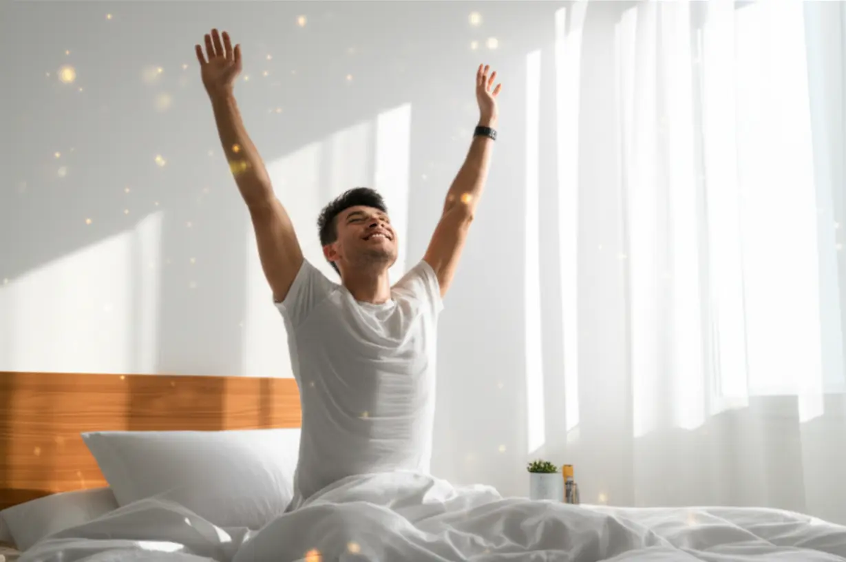 아침에-상쾌하게-일어나-기지개를-켜는-사람의-모습