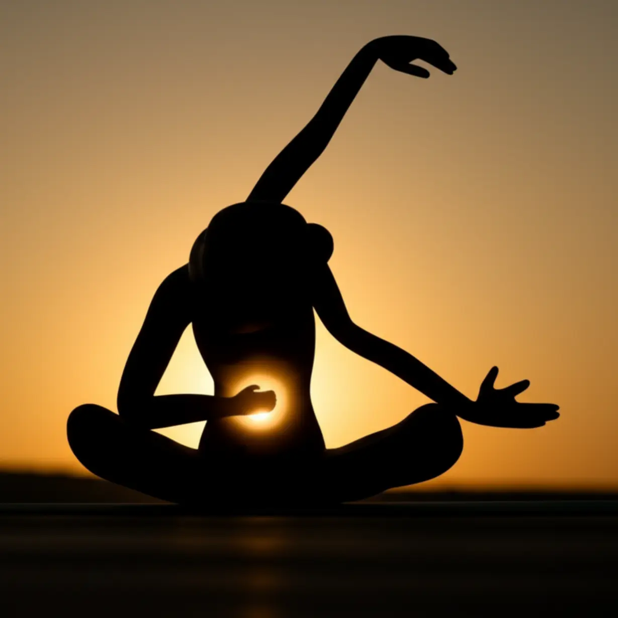 부드럽게-아침-스트레칭을-하는-사람의-실루엣에서-위-부위에-따뜻한-빛이-나는-귀여운-3D-이미지