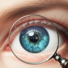 눈앞에-떠다니는-작은-점들을-호기심-어린-눈으로-확대경을-통해-들여다보는-귀여운-3D-이미지