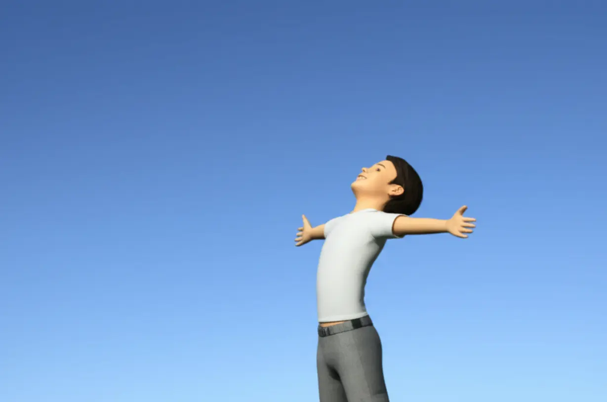 밝고-맑은-하늘을-향해-기지개를-켜는-행복한-사람,-자유로움과-건강을-상징