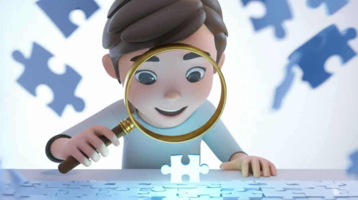 확대경으로-작은-건강-퍼즐-조각을-자세히-보는-3D-캐릭터-이미지