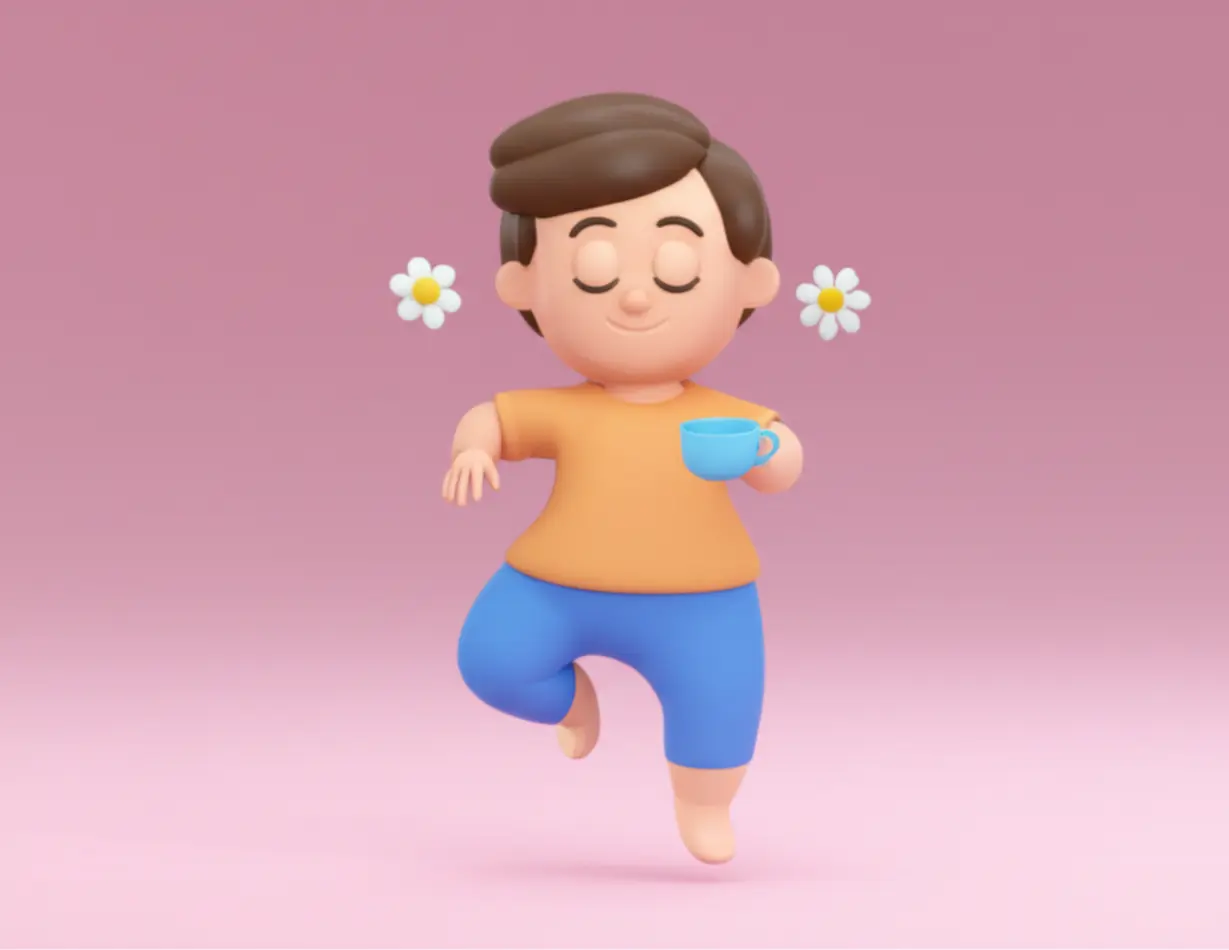 A-cheerful-person-feeling-light-and-unburdened,-floating-gently,-representing-relief-and-comfort-after-enjoying-a-healthy-drink.