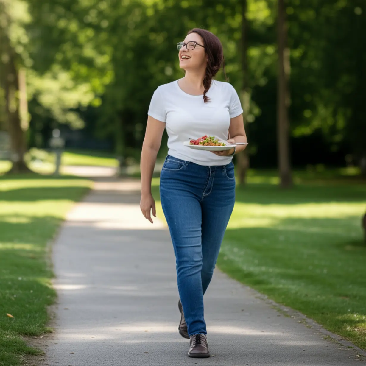 A-smiling-3D-character-enjoying-a-relaxing-post-meal-walk-in-a-serene-outdoor-setting,-representing-healthy-habits.