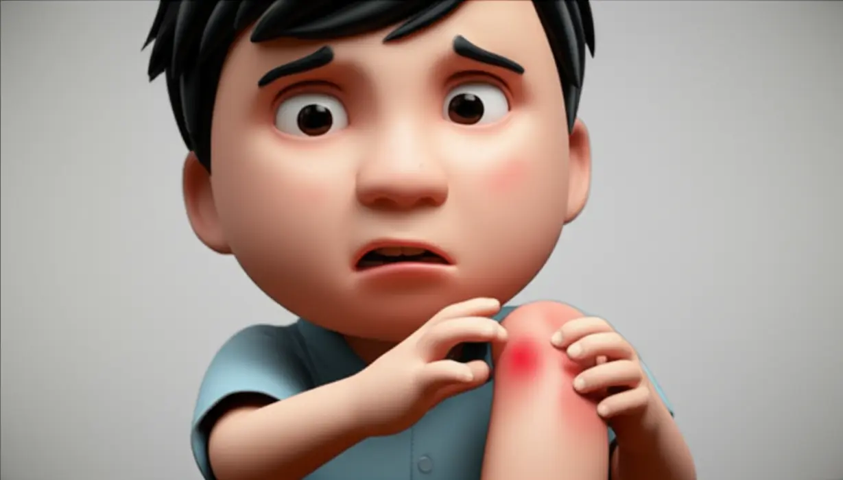 가려운-팔을-긁으며-고민하는-사람의-3D-이미지