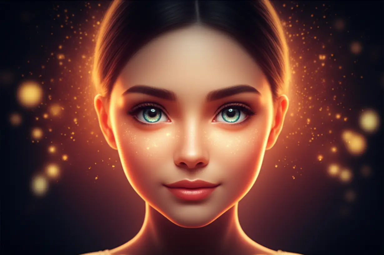 건강과-젊음을-상징하는-밝게-빛나는-얼굴,-주변에-부드러운-빛이-감돌고-있습니다.