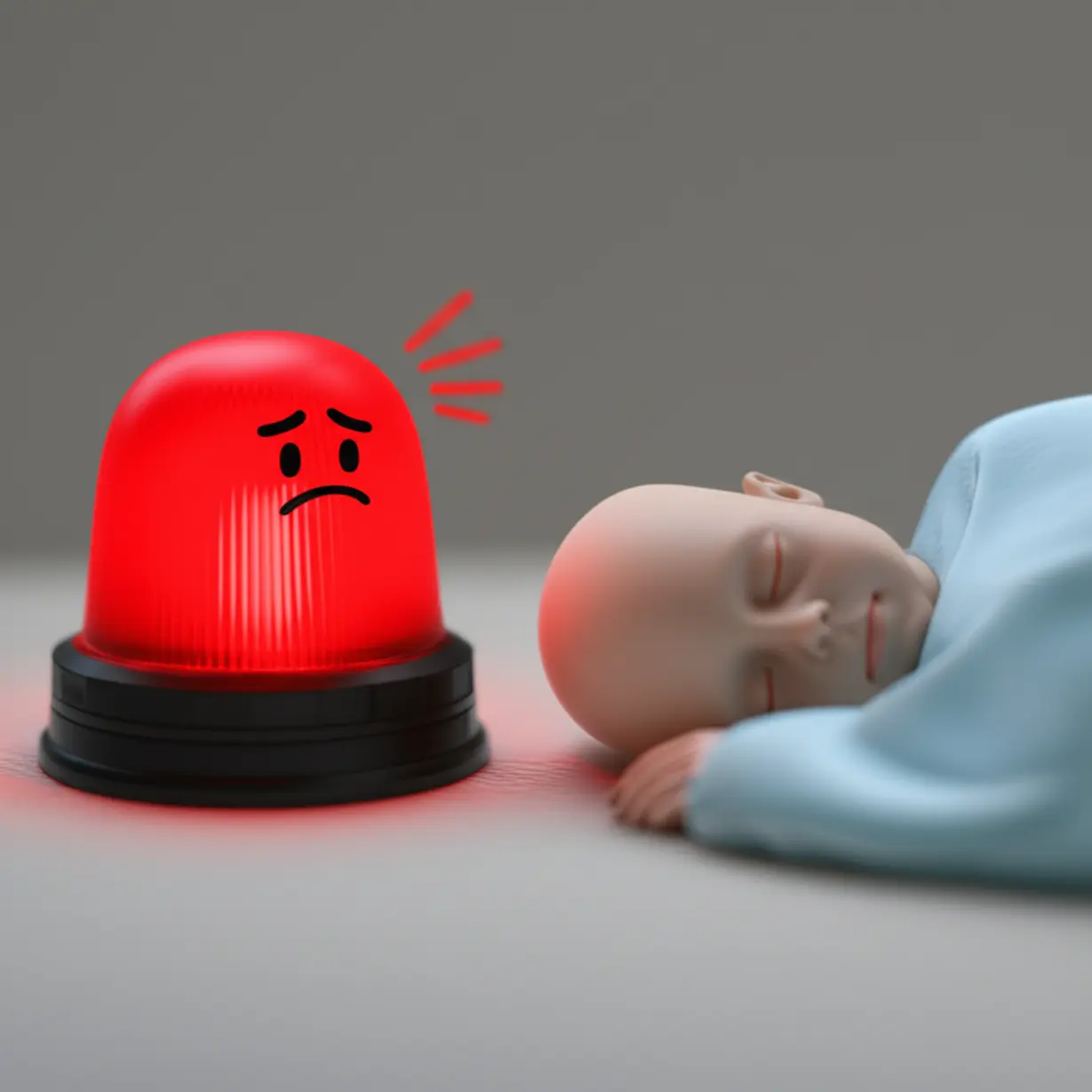 자는-사람-근처에서-깜빡이는-작은-빨간-불빛으로-몸의-위험-신호를-나타내는-귀여운-3D-이미지