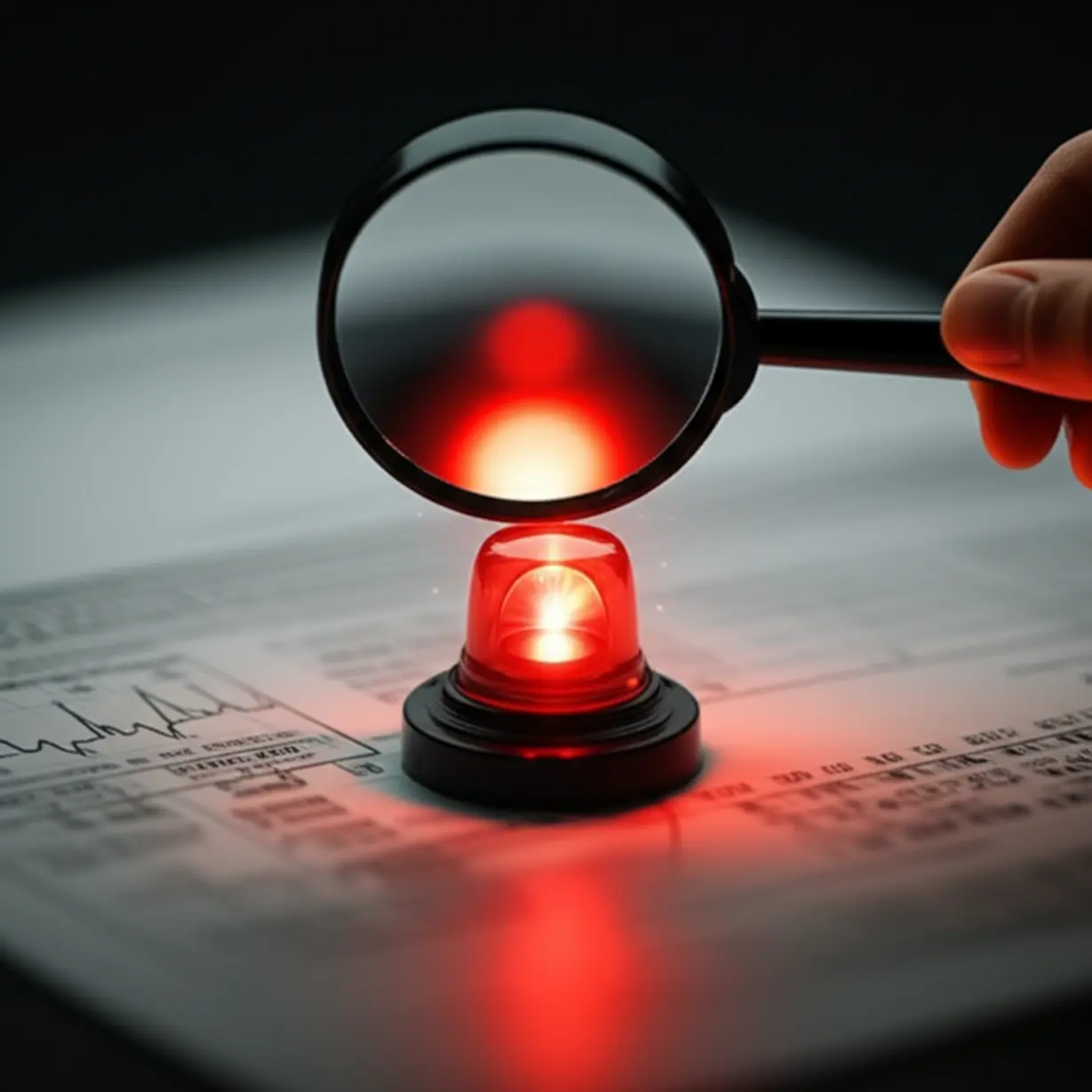 건강-대시보드에서-빨간색으로-빛나는-작은-경고-신호등을-보여주는-3D-이미지