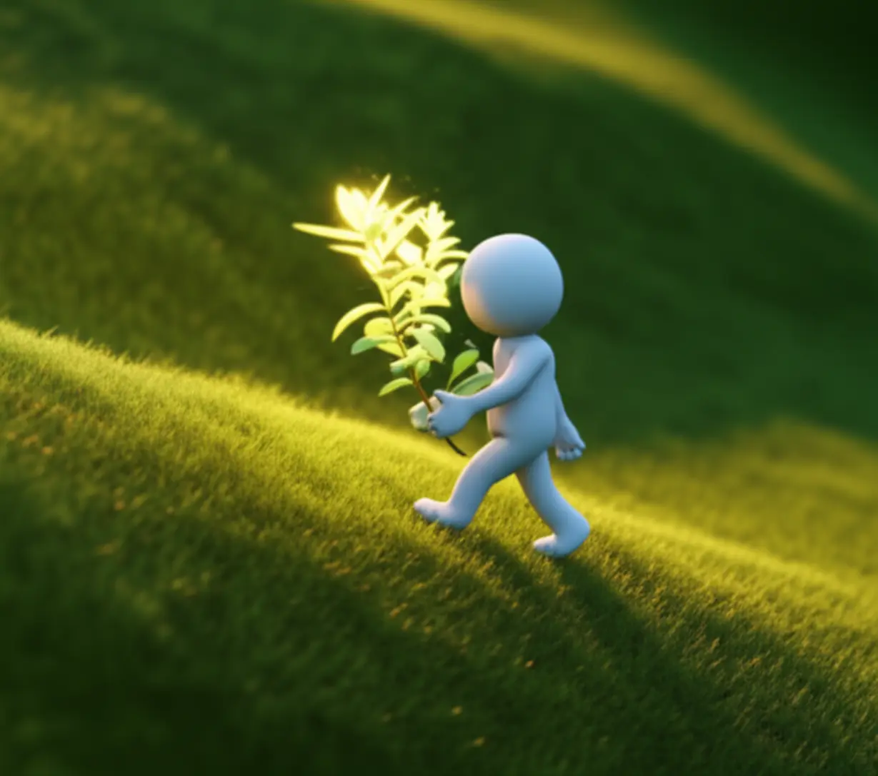 안전하게-비탈길을-내려오는-사람이-한방-약초를-들고-안정감을-느끼는-모습