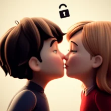 누군가의-귀에-비밀을-속삭이는-귀여운-3D-이미지,-머리-위에는-'비밀'-상징이-떠-있다.