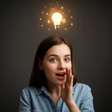 A-3D-person-excitedly-whispering-a-secret,-with-sparkling-lightbulb