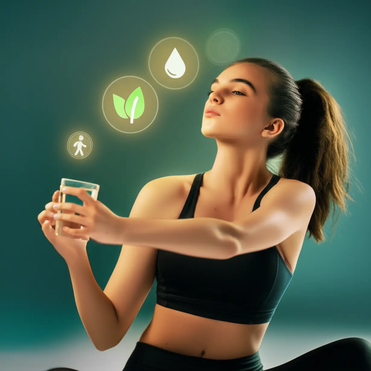 물을-마시고-스트레칭하는-사람-주변에-건강-관련-아이콘들이-빛나는-귀여운-3D-이미지