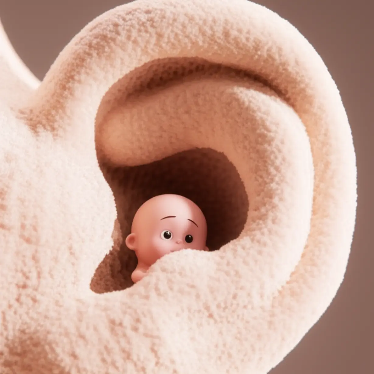 살짝-막힌-듯-보이는-귀-안에-걱정스러운-표정의-귀여운-얼굴이-보이는-3D-이미지