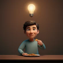 A-cute-3D-illustration-of-a-person-discreetly-eating-a-healthy-snack-with-a-thoughtful-expression,-representing-a-clever-health-choice.