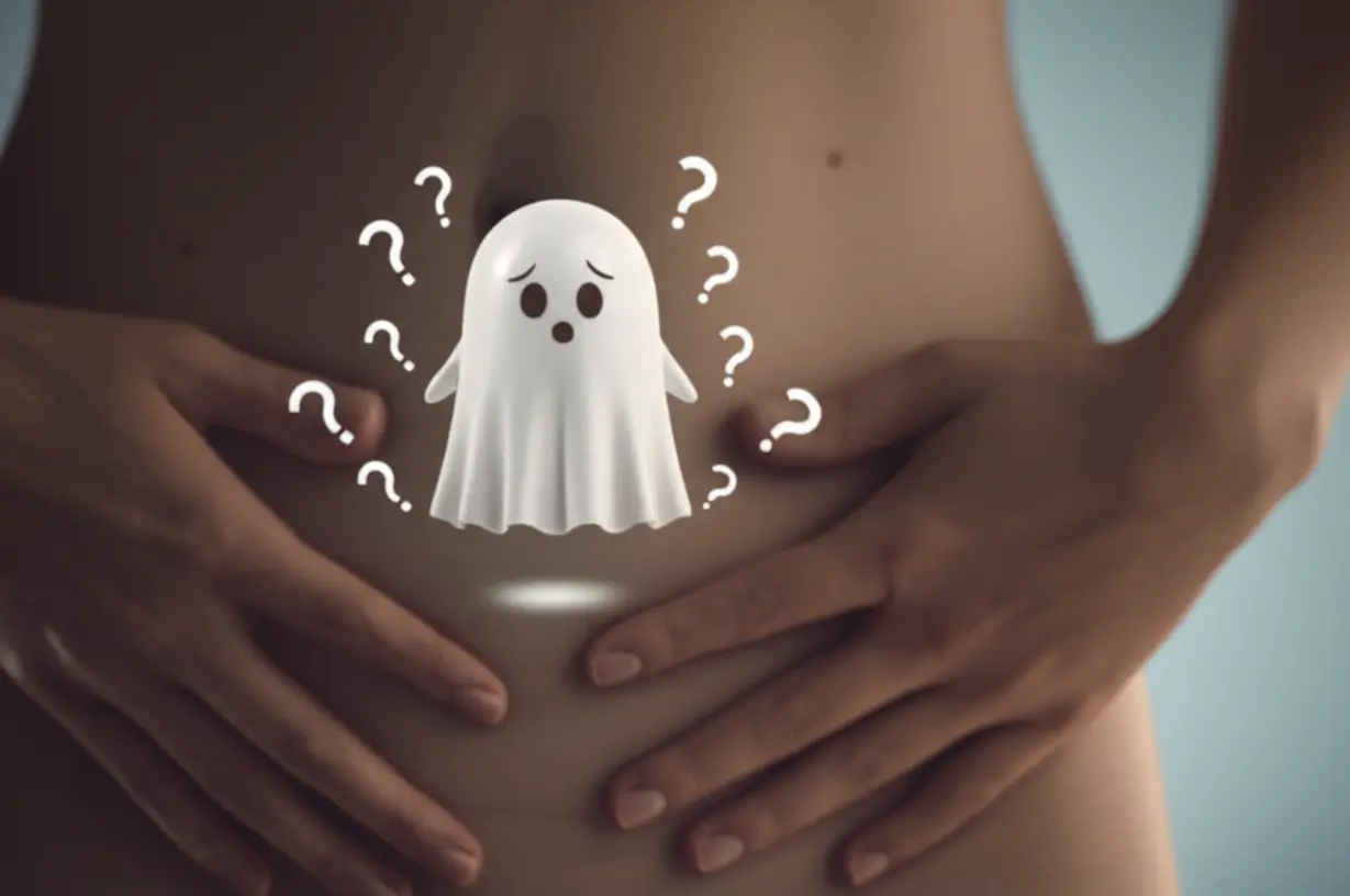 A-worried-ghost-character-observing-a-troubled-stomach.