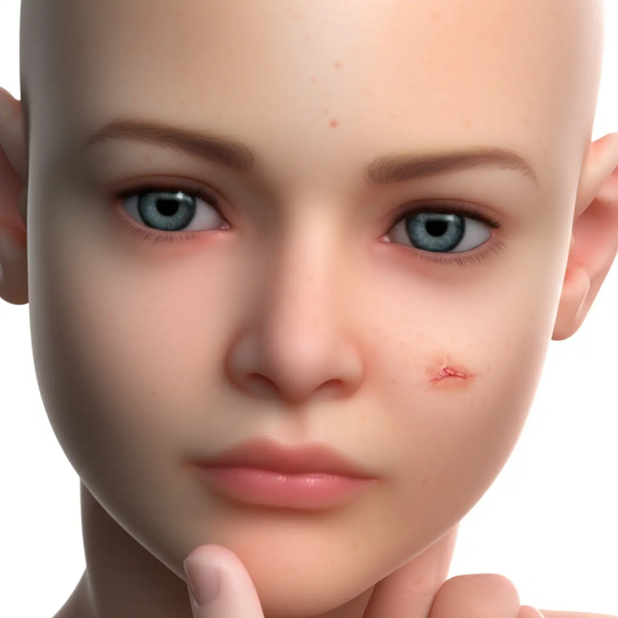 피부의-다양한-질감을-보여주는-3D-이미지:-건조한-부분,-작은-치유-중인-상처,-약간-변색된-부위