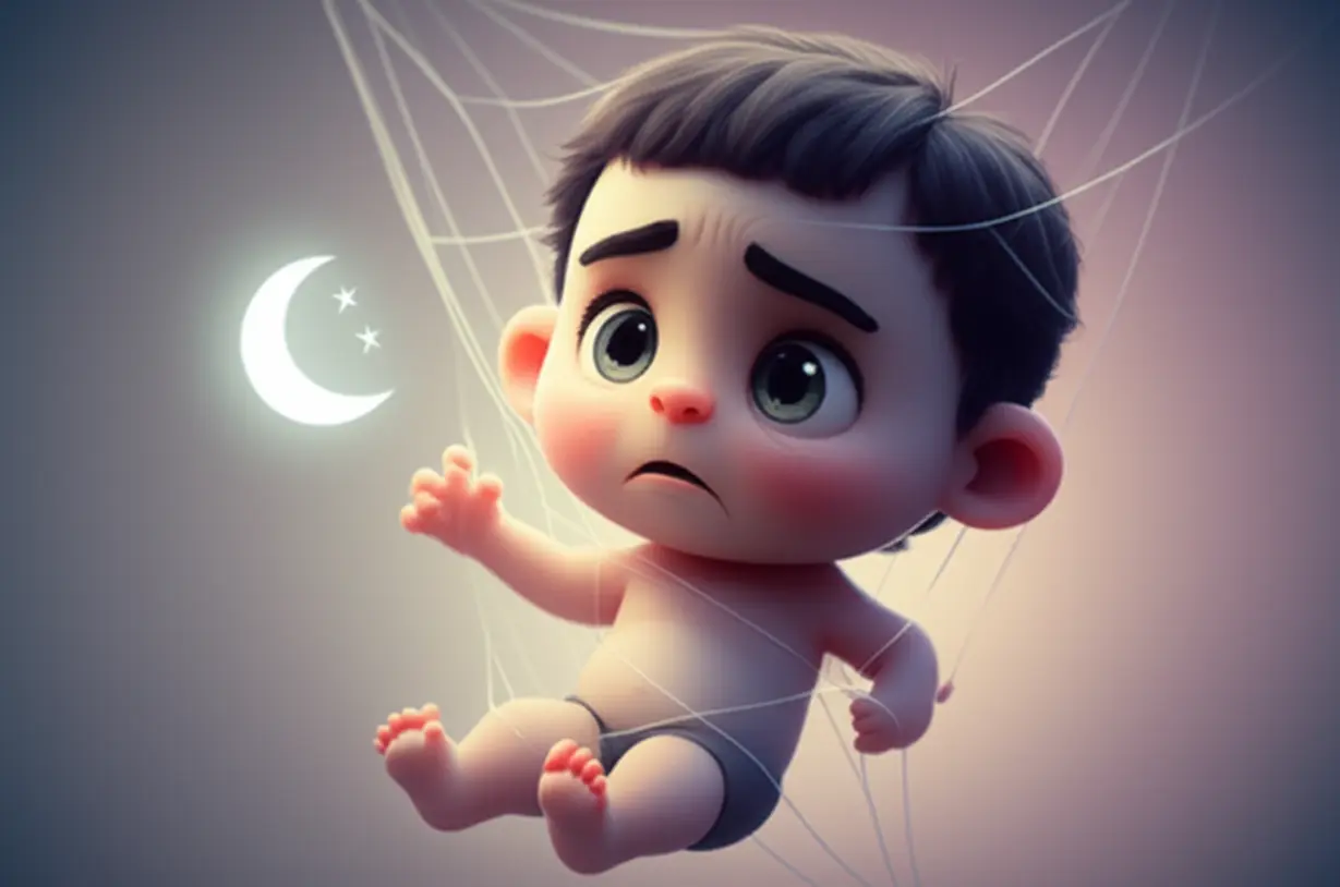 A-cute-3D-character-appearing-distressed-and-ensnared,-struggling-to-reach-a-glowing-sleep-symbol,-illustrating-the-difficulty-of-breaking-dependency.