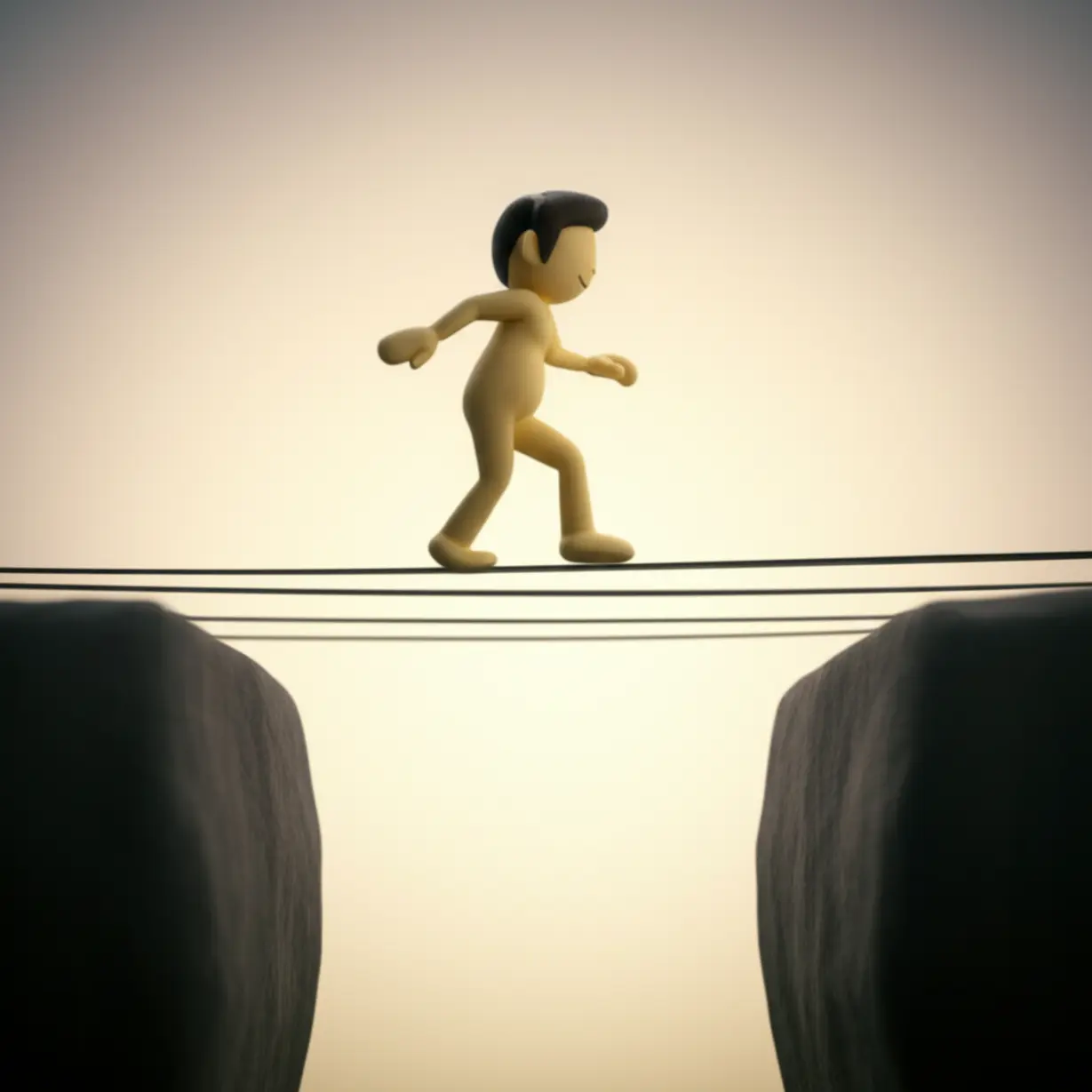 두-절벽-사이의-밧줄-위를-조심스럽게-걷는-사람,-섬세한-약물-중단-과정을-상징