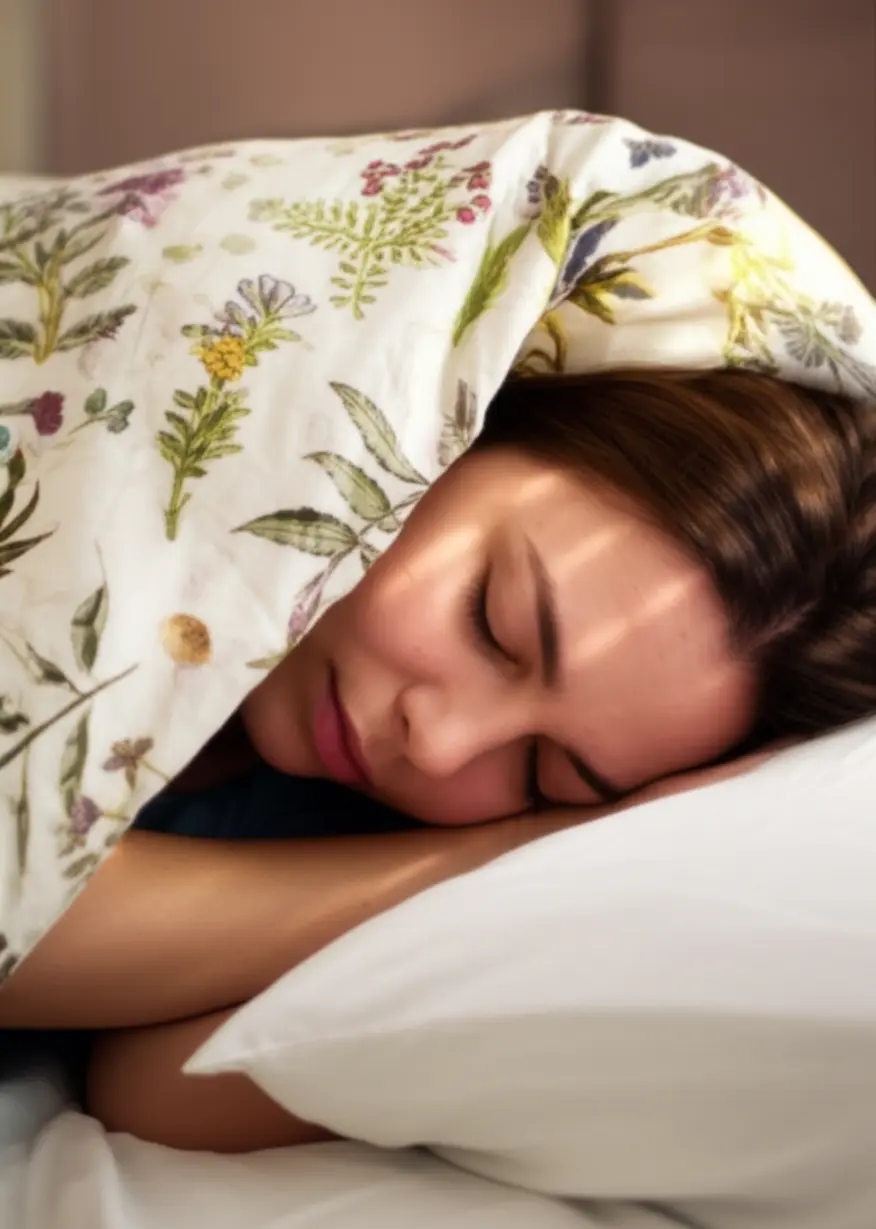 따뜻하고-부드러운-이불-아래에서-평화롭게-잠든-귀여운-3D-캐릭터-이미지.-이불에는-자연적인-허브-문양이-그려져-있고,-얼굴에는-부드러운-햇살이-드리워져-평온한-잠과-자연-치유를-상징합니다.