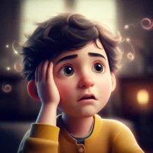 A-3D-rendering-of-a-person-holding-their-head-with-a-hopeful-expression,-surrounded-by-light,-symbolizing-self-discovery-and-insight-into-chronic-pain.