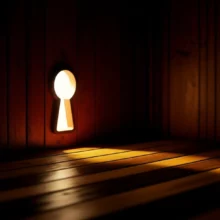 어두운-방을-은은하게-비추는-빛나는-열쇠-구멍,-신비로움과-희망을-상징합니다.