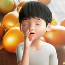 A-glowing-onion-extract-bag-next-to-a-smiling-person-whispering,-symbolizing-health-secrets.