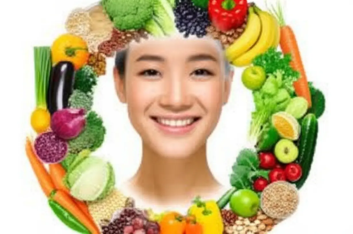 A-vibrant-array-of-fiber-rich-foods-protecting-a-healthy,-happy-person.