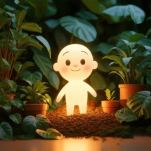 Glowing-person-surrounded-by-lush-plants,-symbolizing-health