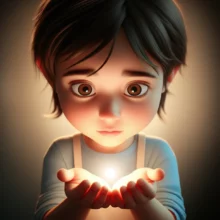 손에-빛나는-비밀을-담고-있는-사람의-귀여운-3D-이미지,-부드럽고-따뜻한-빛이-감싸고-있다.