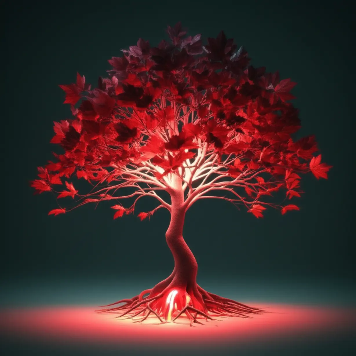 붉은-빛을-내는-나무-뿌리의-귀여운-3D-이미지