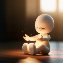 편안하게-앉아-손발에서-빛이-나는-사람의-모습,-안정과-균형을-상징합니다.