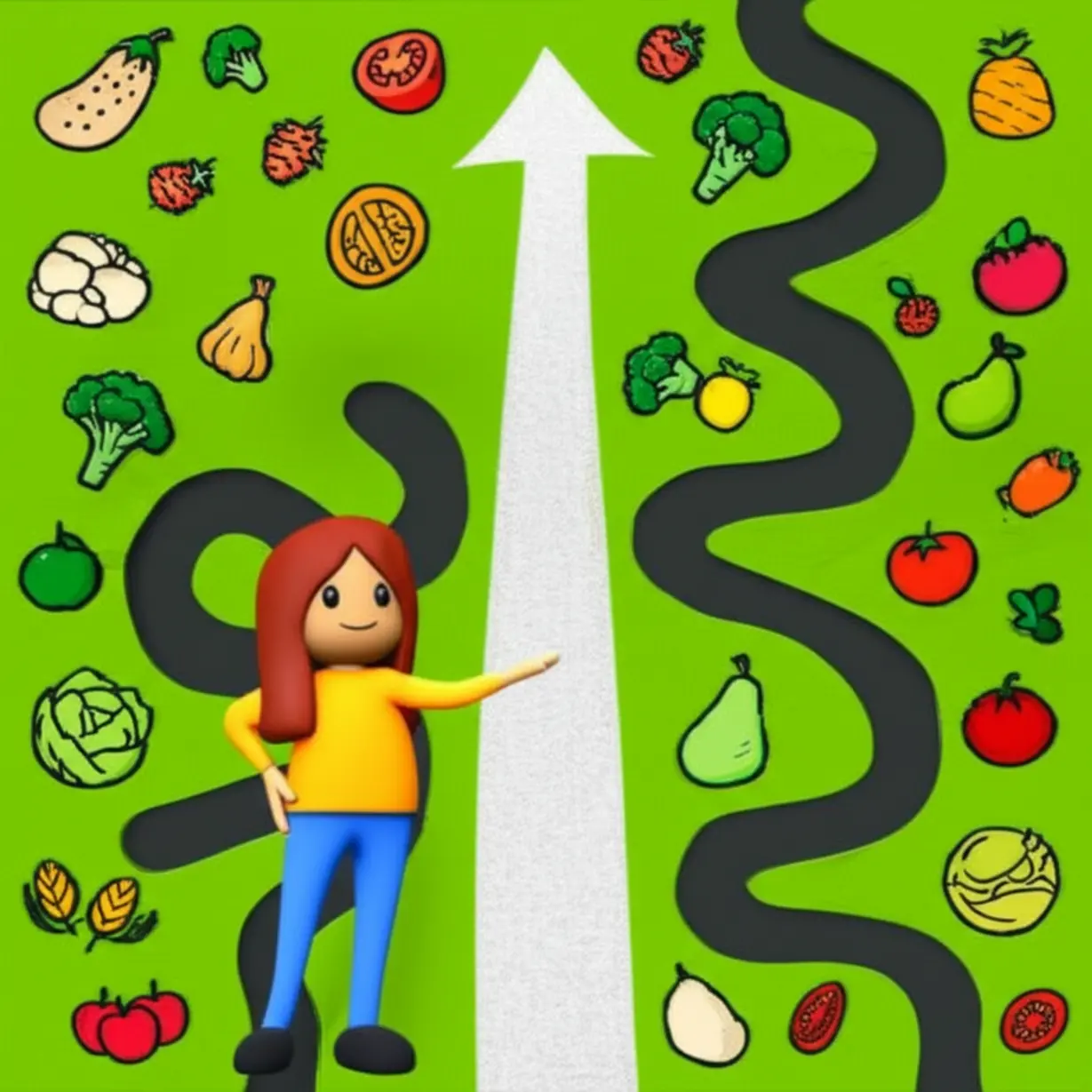 밝고-올바른-길을-안내하는-모습과-건강한-음식-아이콘