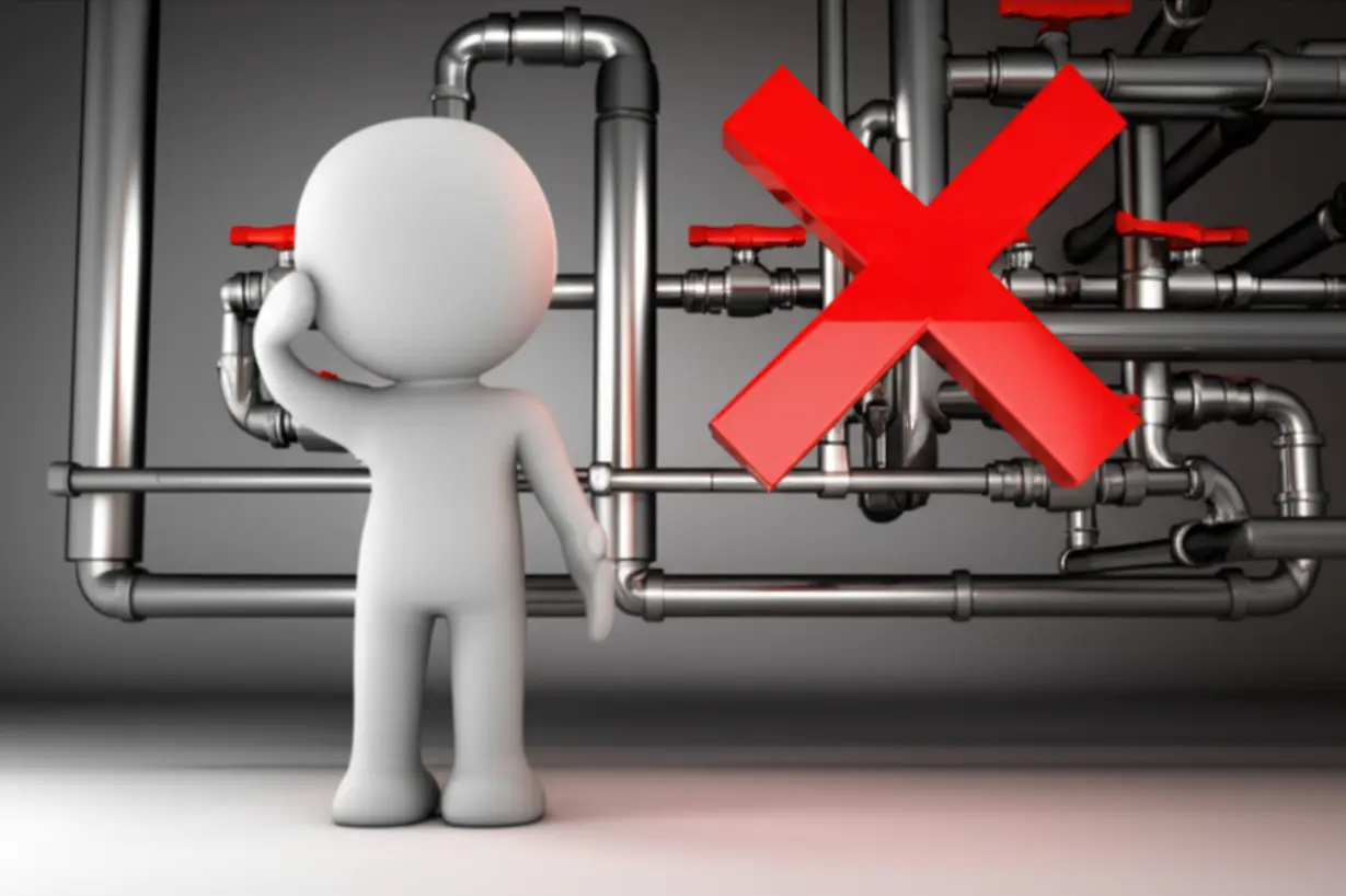 엉킨-배관-시스템을-보며-머리를-긁적이는-귀여운-3D-캐릭터,-잔뇨감의-흔한-오해를-나타냅니다.