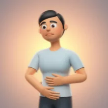 옆구리를-잡고-있는-사람이-걱정스러운-표정을-짓는-3D-이미지