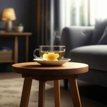 A-warm,-inviting-scene-with-a-cup-of-jasmine-tea-on-a-table,-evoking-comfort.
