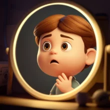 거울을-보며-목-상태를-확인하는-살짝-걱정스러우면서도-호기심-어린-사람의-귀여운-3D-이미지