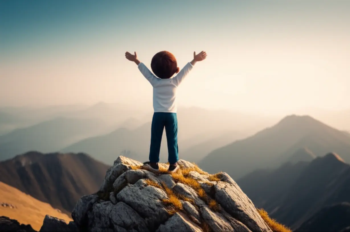 A-cute-3D-person-stretching-happily-on-a-mountaintop,-representing-long-term-health-and-freedom-from-discomfort.