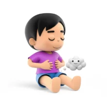 배가-편안해져-기지개를-켜는-귀여운-3D-캐릭터의-행복한-모습