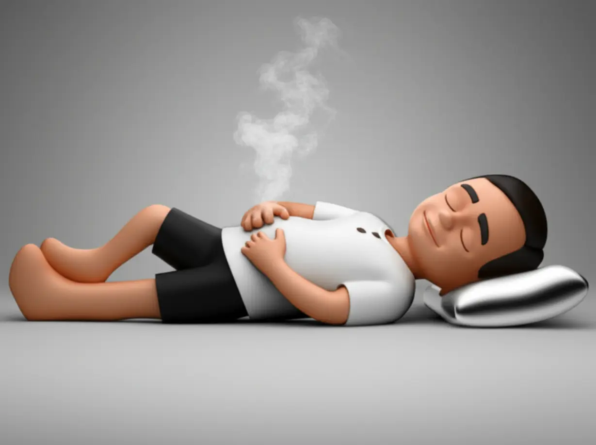 귀여운-3D-캐릭터가-편안한-자세로-누워-가스가-배출되는-평화로운-이미지