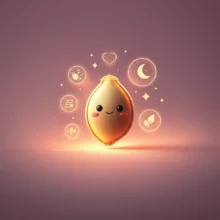 작고-빛나는-호박씨가-따뜻한-빛을-내뿜으며-하트,-달,-잎사귀-등-건강-관련-아이콘들에-둘러싸인-모습